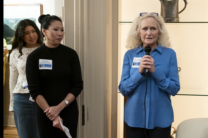 Three speakers at the Women's Rights House Party